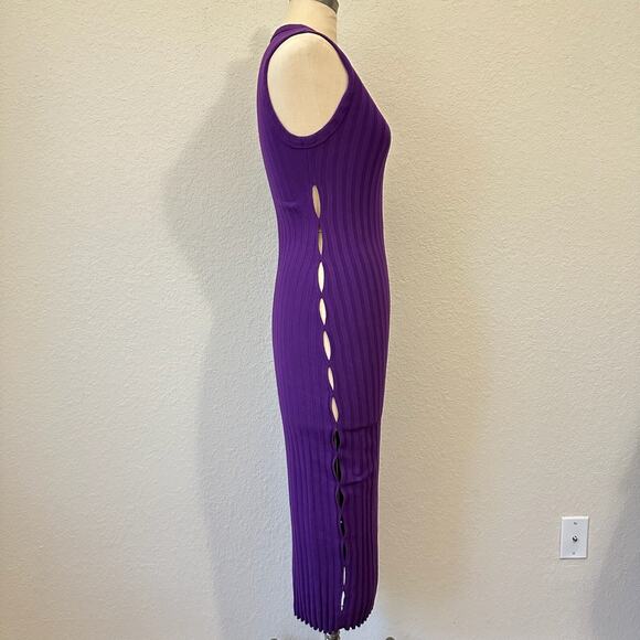 COTTON CITIZEN Capri Cut Out Tank Dress Purple Ribbed Knit Bodycon